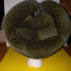 Brand new genuine fox fur flapper Russian hat olive green